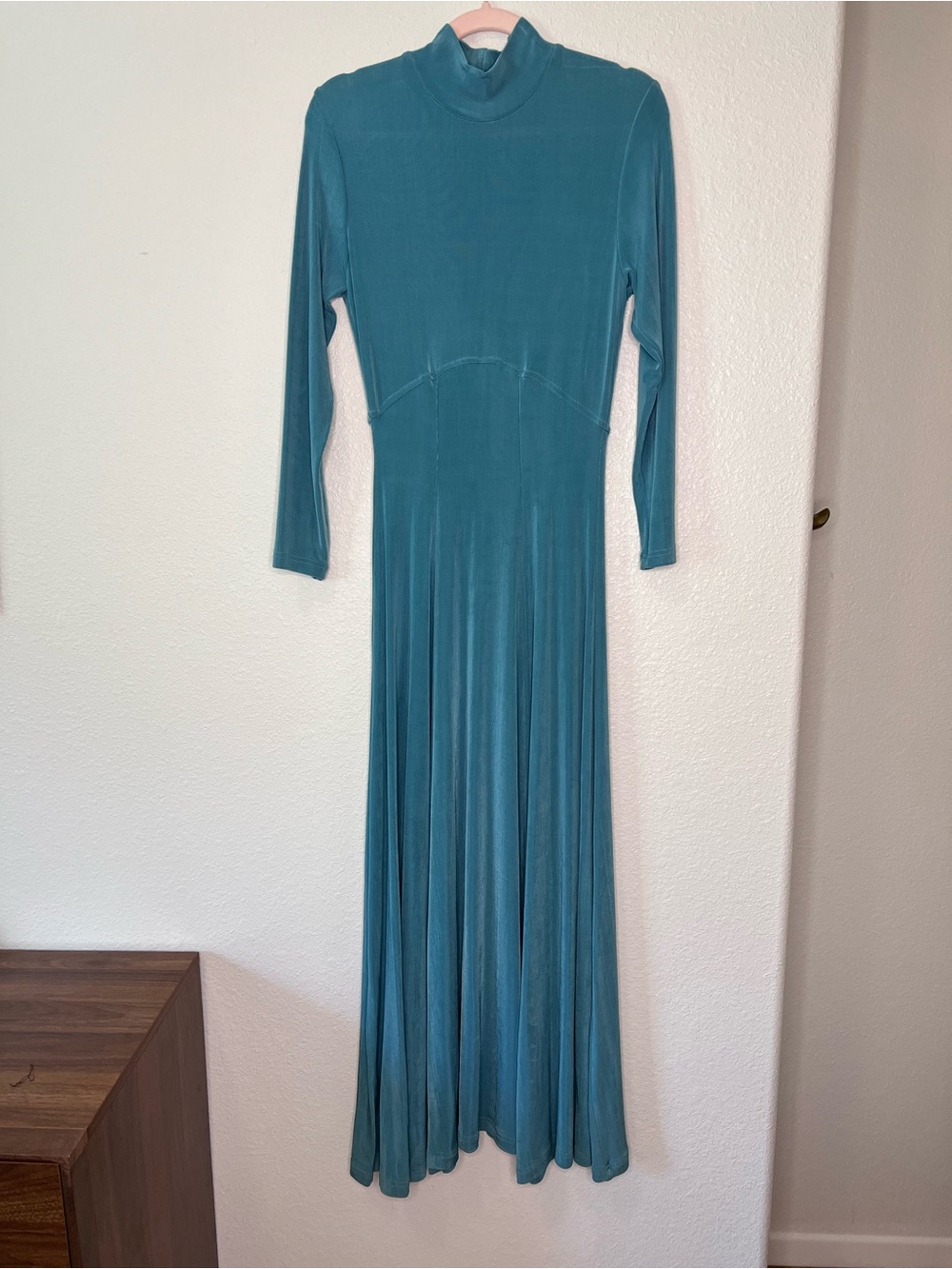 Double D Ranch Teal Long Sleeve Maxi Dress with Mock neck vintage Small